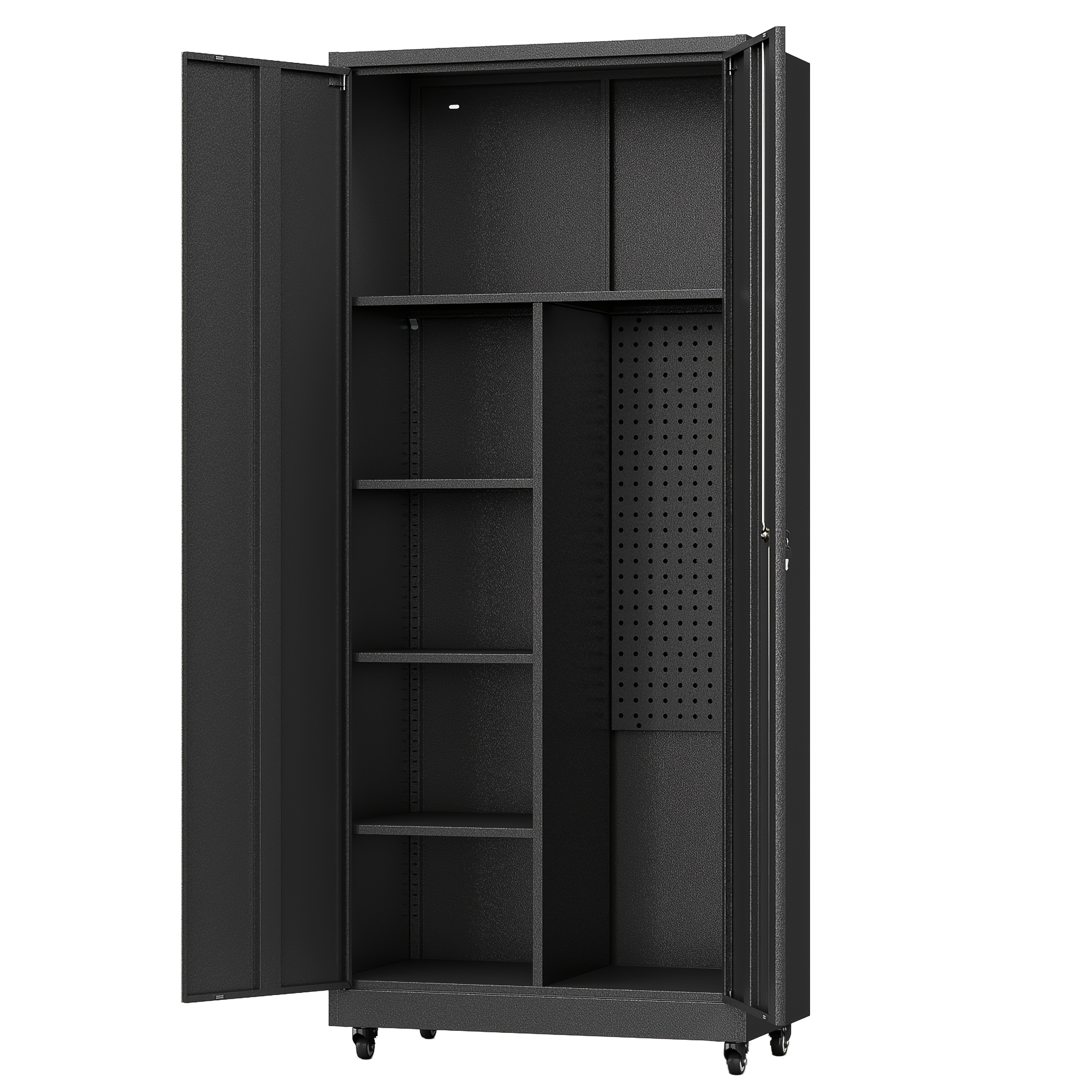 TEMU Metal Storage Cabinet With 4 Wheels, 71" H Metal Garage Cabinet, Broom Closet Storage Cabinet With Adjustable Shelves, Tool Storage Cabinets For