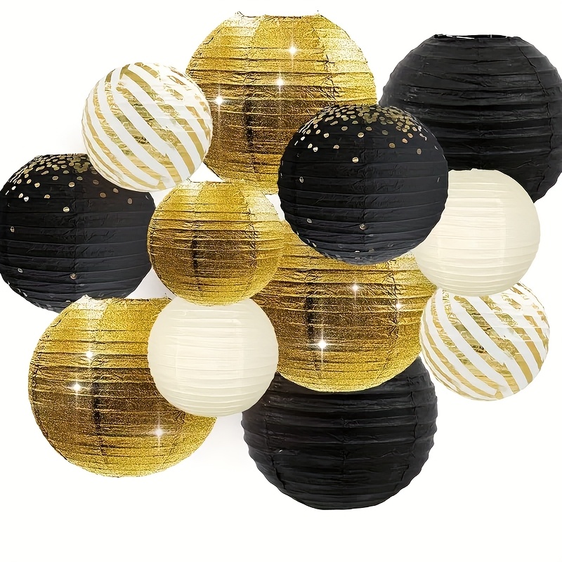 Image of Paper Lanterns, Black And Golden Paper Lanterns For Decoration, Home Decor, Indoor Decoration, Mall Decoration, Festive Decor, Outdoor Decoration, Yard Decor, Garden Supplies, Party Decoration