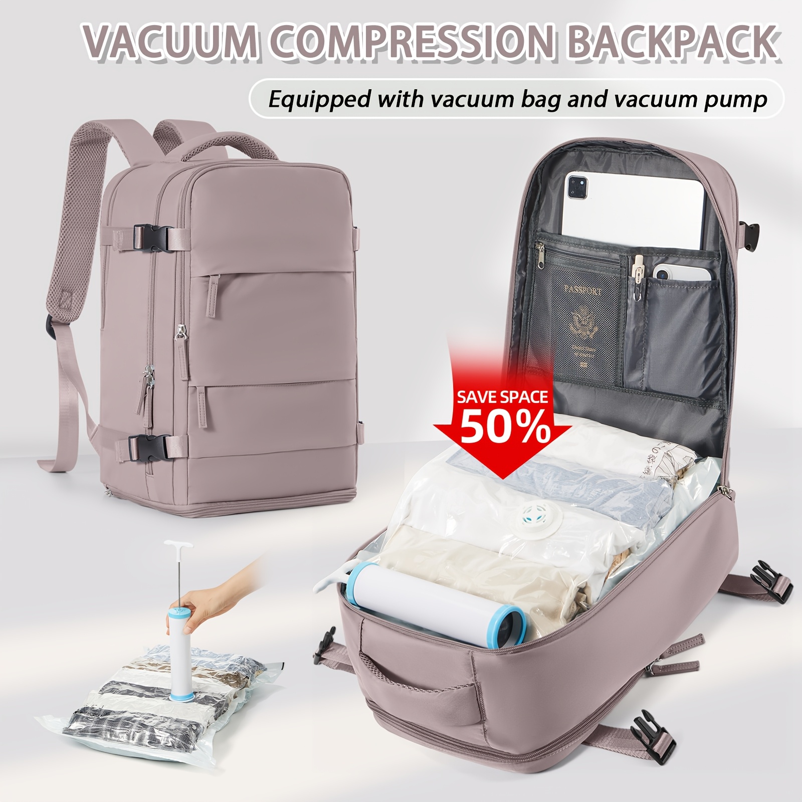 TEMU Easyjet Cabin Bag , Underseat Travel Backpack, Flight Approved Carry On, Vacuum Compression Backpack 3pcs Set, Large Capacity Hiking Backpack +