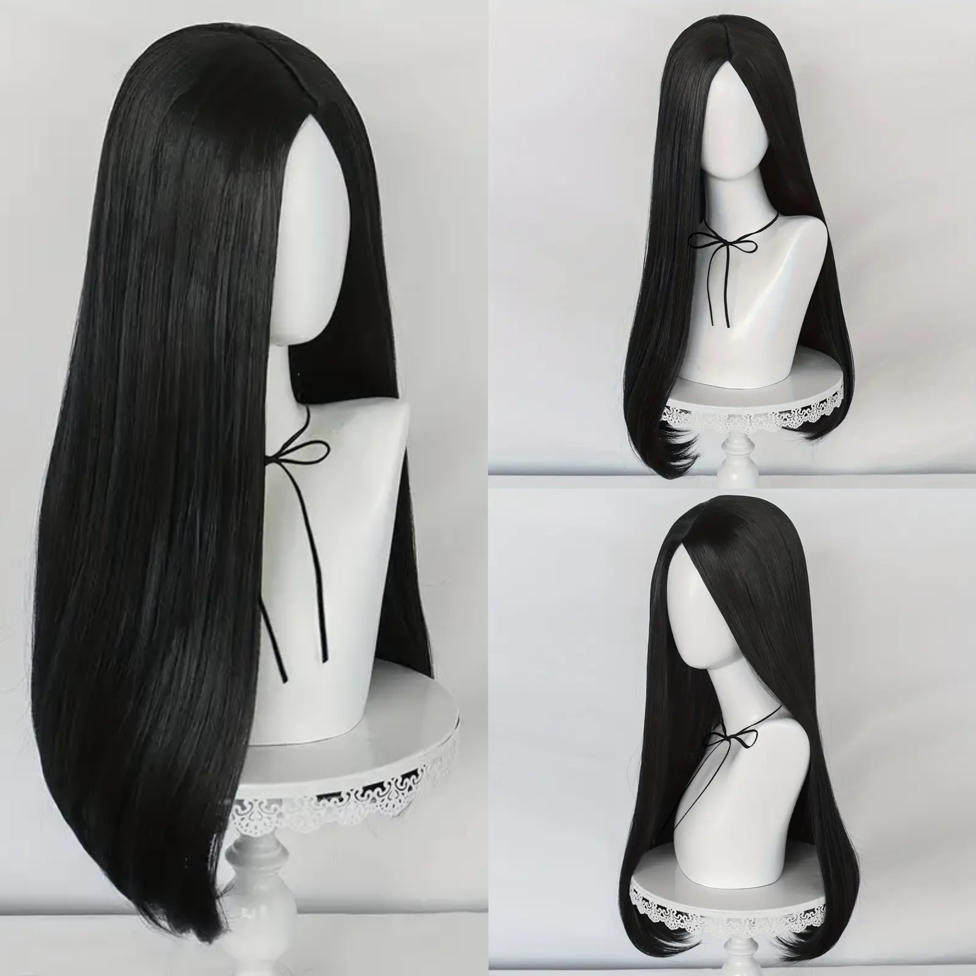 

Anime Cosplay Wig 60cm, Unisex Black Long Straight Hair With Middle Part, Heat Resistant Synthetic Wig With Net Cap For Halloween, Christmas, And Parties