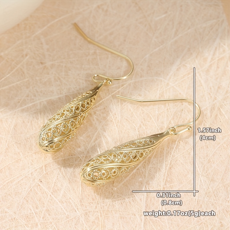 Women's Elegant Golden Net-like Teardrop Dangle Earrings, Vintage Style