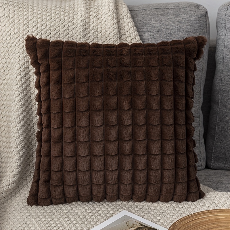 1pc Ultra Soft Plush Fluffy Decorative Throw Pillow Cover, Decorative Pillowcases With Grid Texture, Suitable For Bedroom Bedding, Home Decoration, Sofa Decoration, Camping, Outdoor And Other Multiple