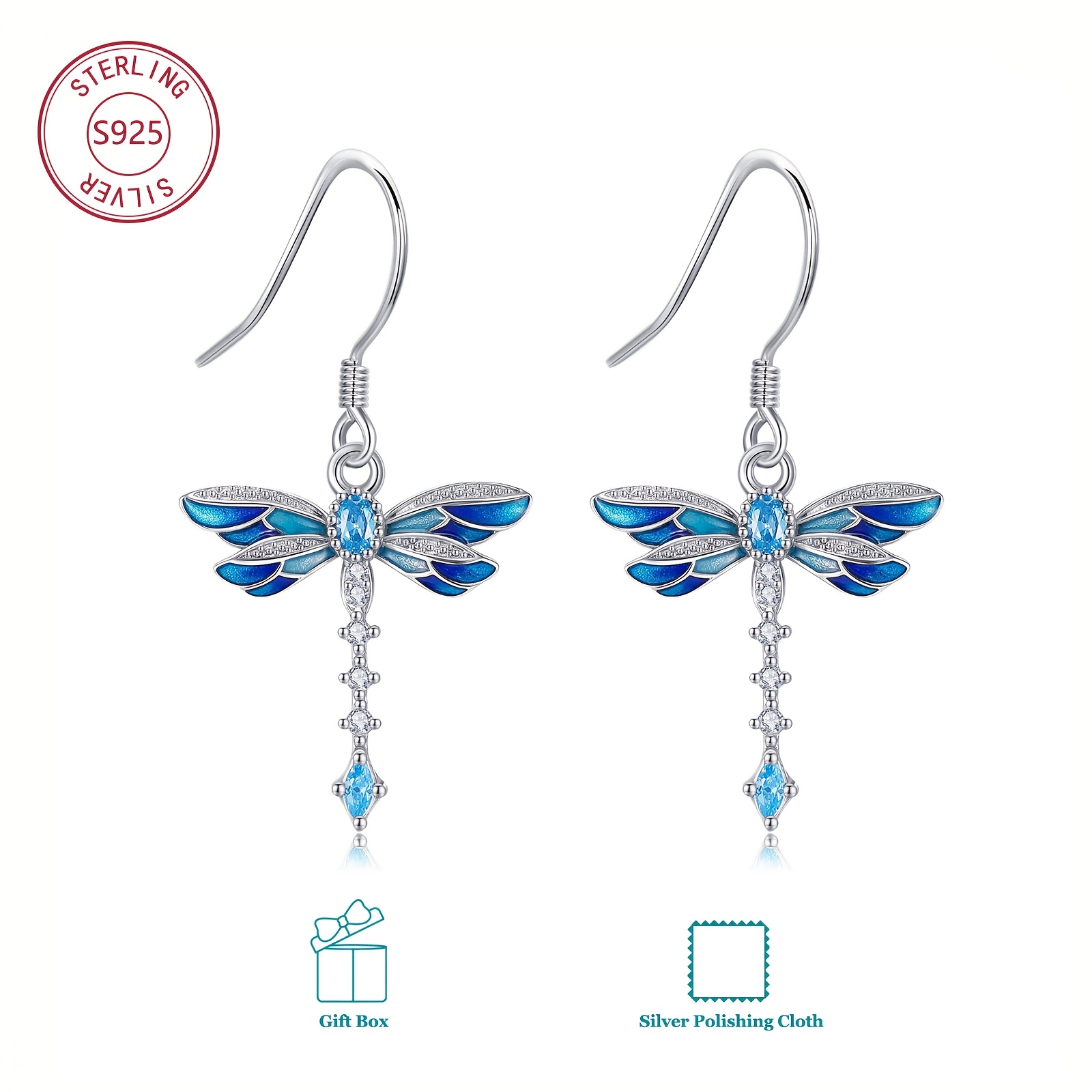 Women's S925 Sterling Silver Dragonfly Leverback Earrings, Gift for Moms