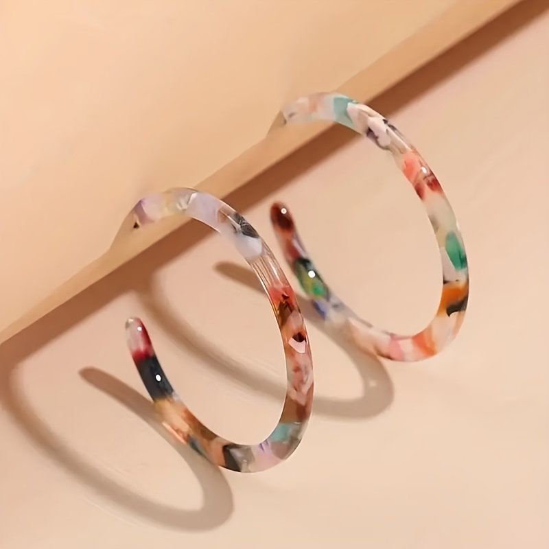 

Chic Vintage-inspired Acrylic Hoop Earrings With Vibrant Patterns - Iron Post, & Party Wear