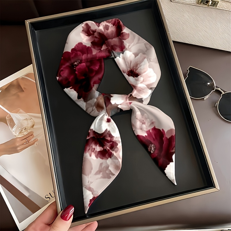 TEMU 1pc Outdoor Multi-functional Headwear, Burgundy Wine-ink Smudge Large Floral Print Headscarf, For Daily Wear//casual Gatherings, Yoga/beach,
