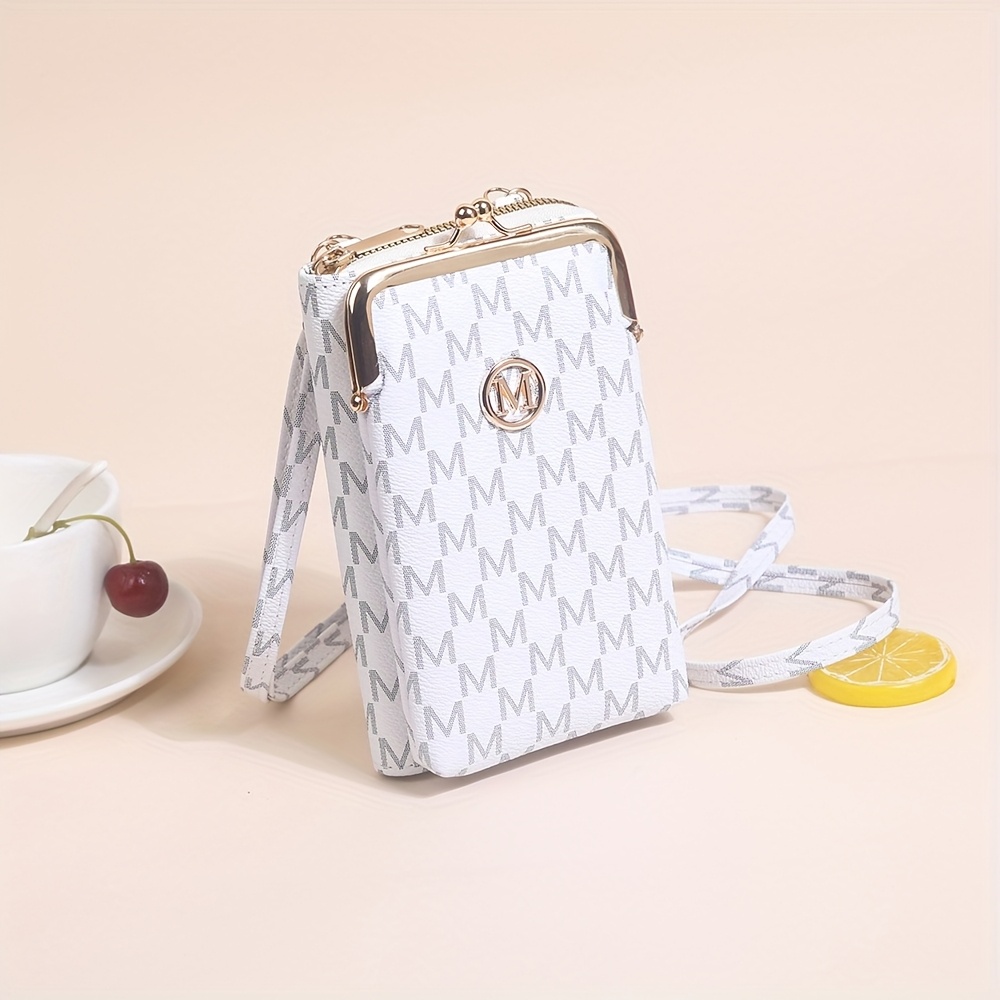 Image of Fashionable Letter-print Large-capacity Card Slot Clip-on Phone Pouch, Portable Women's Long Strap Shoulder Bag