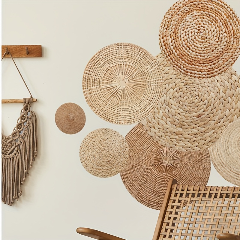 TEMU Creative Jute Rope Woven Pattern Wall Stickers, Self-adhesive Art For Decorating Living Rooms, , And Bedrooms, Removable Pvc Wall Decals.