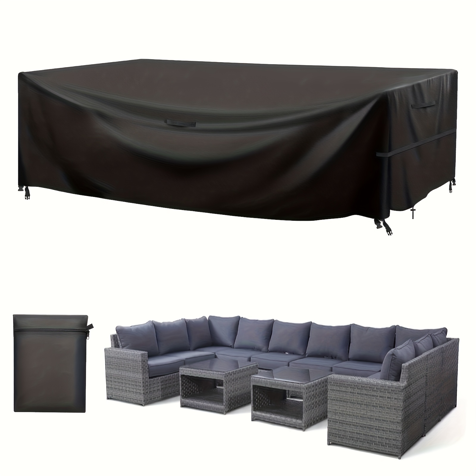Patio Furniture Cover, 600d Fabric, Rectangular Outdoor Furniture Set Protective Cover, Suitable For Indoor And Outdoor Balcony Use