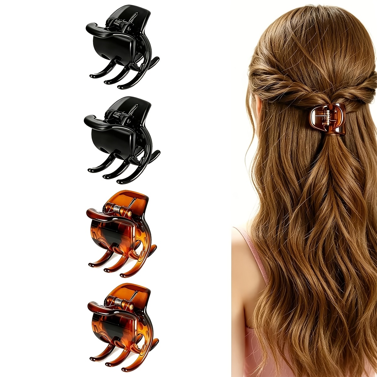 TEMU 4pcs Pinces Noires Imprimé Léopard 3.5Cm Haute Queue de Cheval Outils de Fixation Petites Pinces Crochet Extensions de Cheveux