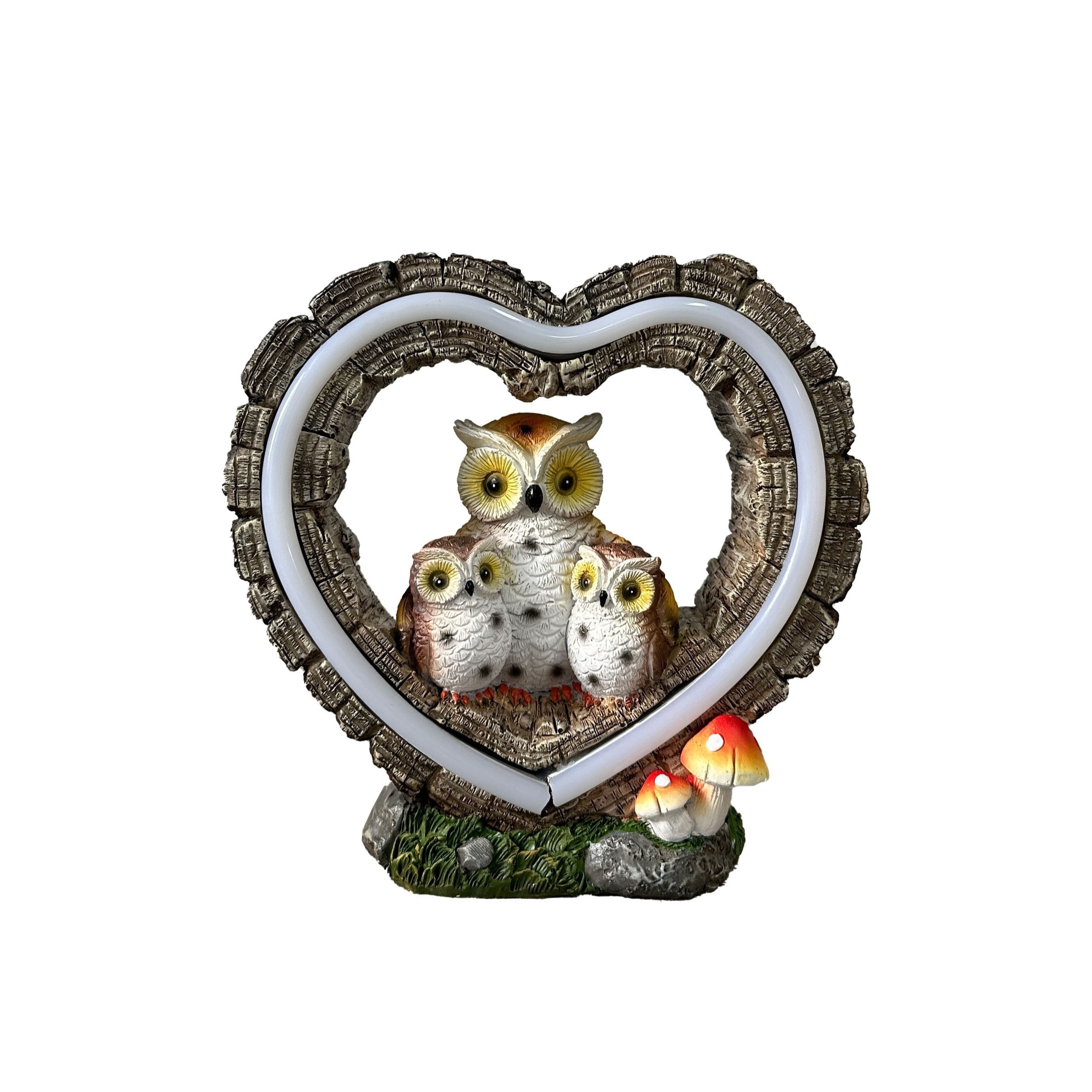 Image of Ip44 Heart-shaped Owl Chicks, Resin Solar Light, Suitable For Garden, Courtyard, Lawn, Entrance, Pond, Balcony, Windowsill, Gift For During The Holidays