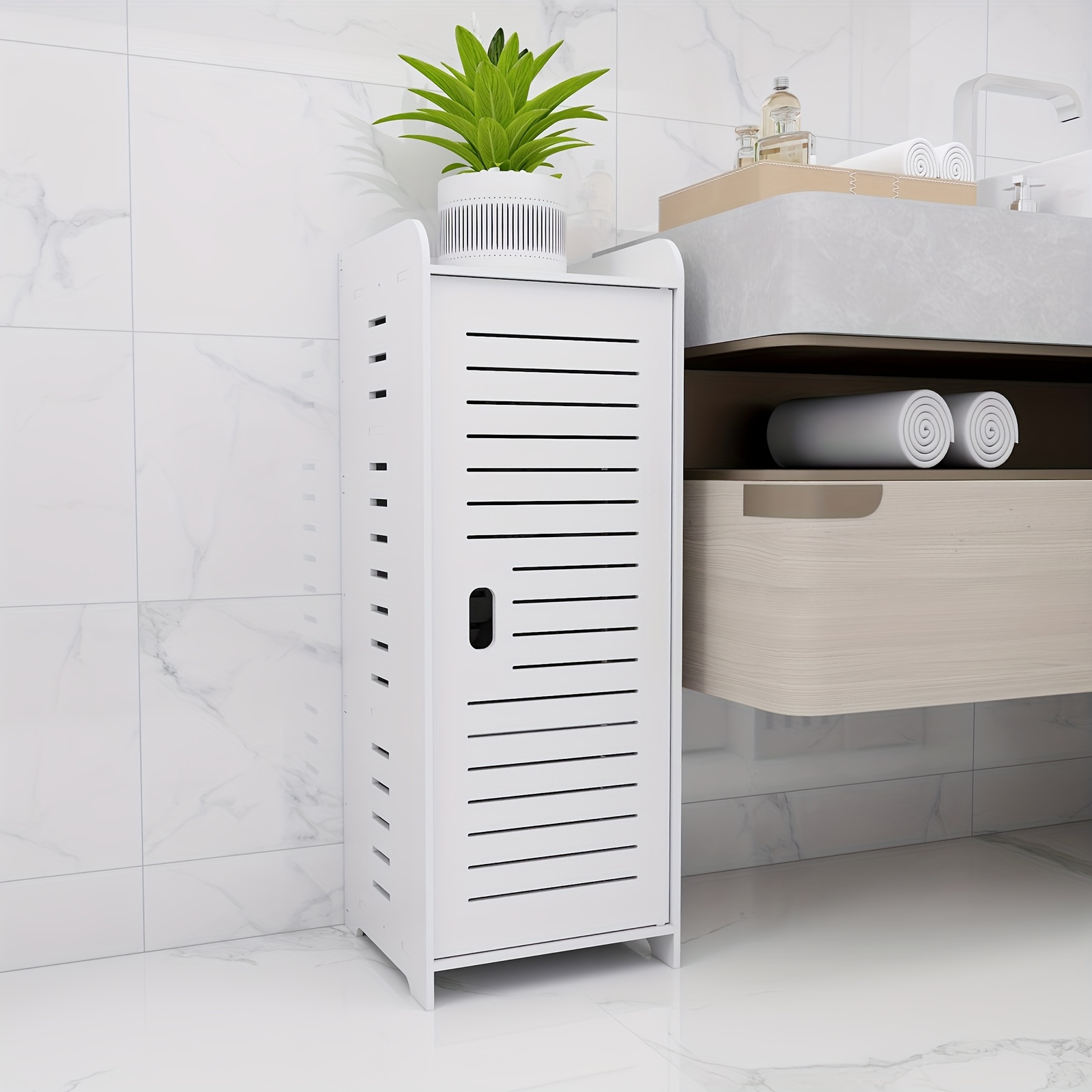 Space- White Cabinet - 30x30x80cm Ventilated Pvc Design & Scratch-resistant Surface | Hygienic Storage For Bath Essentials, Entryway Clutter [30cm Slim Depth]