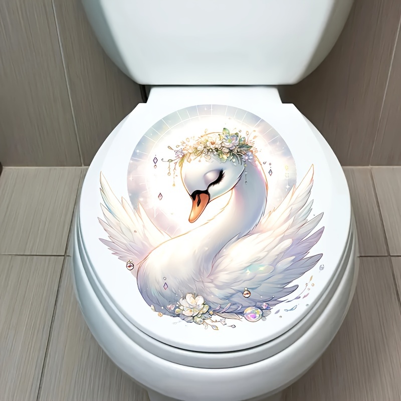 

1pc, Swan Toilet Tank Sticker, Ceramic Self-adhesive Bathroom Decor, Cute Animal Print, Square, , Reusable, For Home & Kitchen Decor