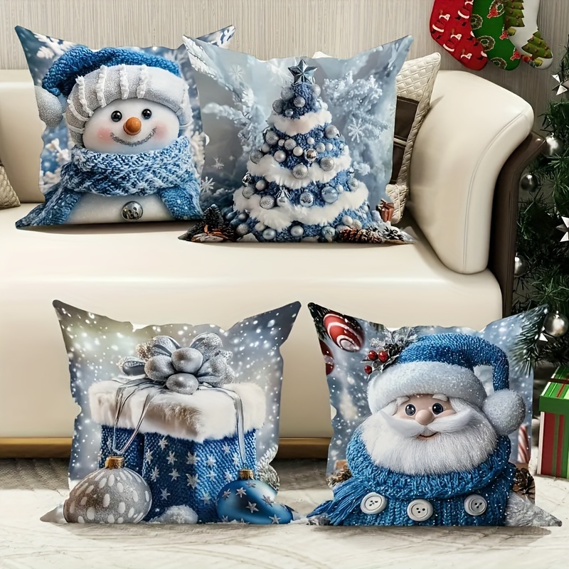 

A Set Of 4 Christmas - Decorative Pillowcase, Snowman Christmas Tree , , , Polyester , 18x18 , Suitable For Sofa, , Decoration - Not , For Christmas