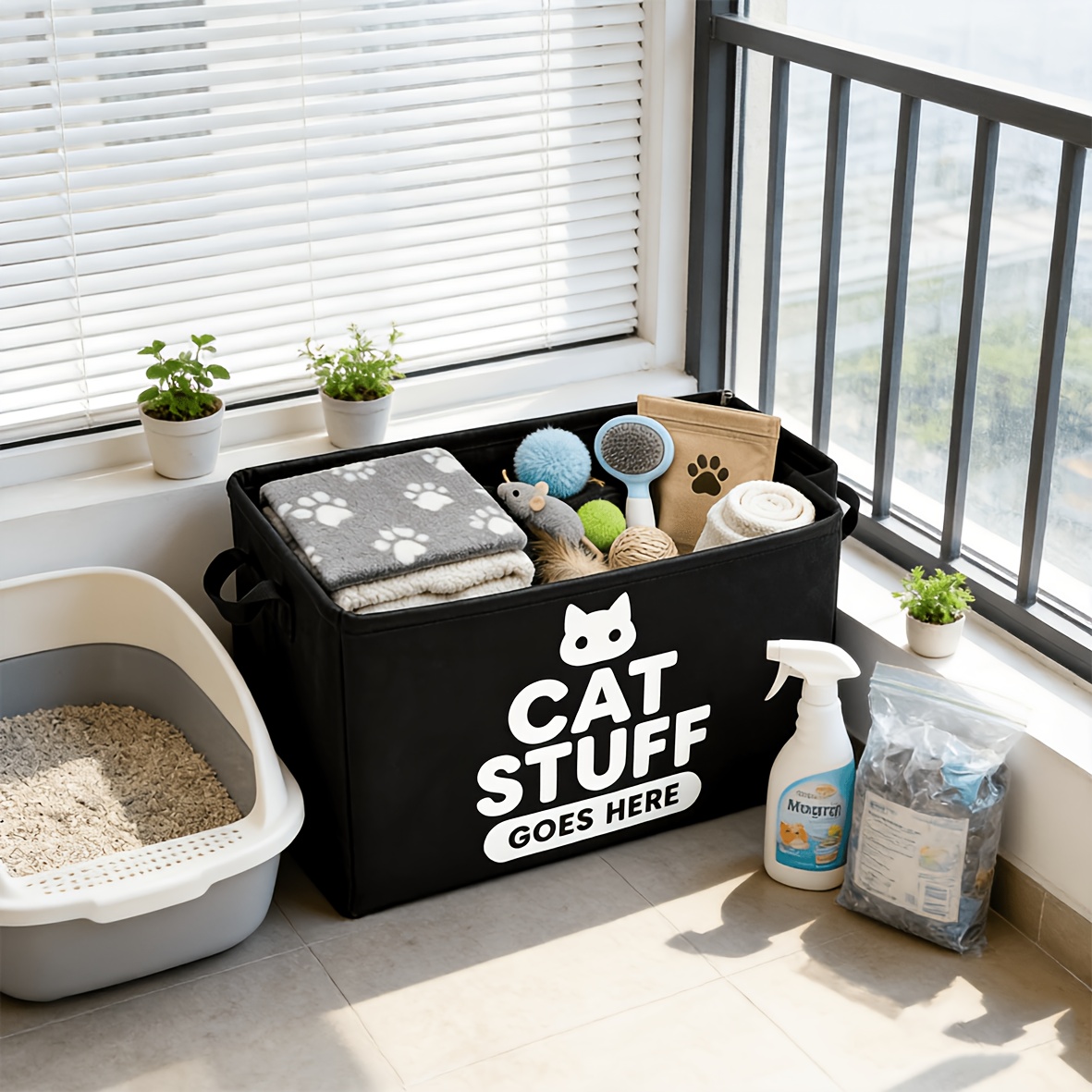 TEMU Large Fabric Pet Storage Bin With Handle, Cat Toy Organizer Basket, Ideal For Storing Toys, Blankets, Grooming Supplies, And Other Pet