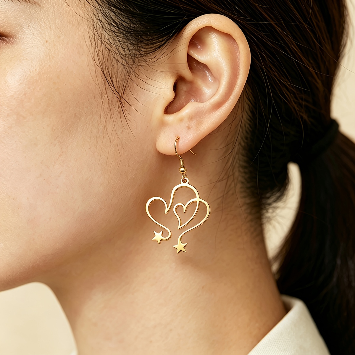 Intertwined Heart Star Dangle Earrings, Minimalist Love Design