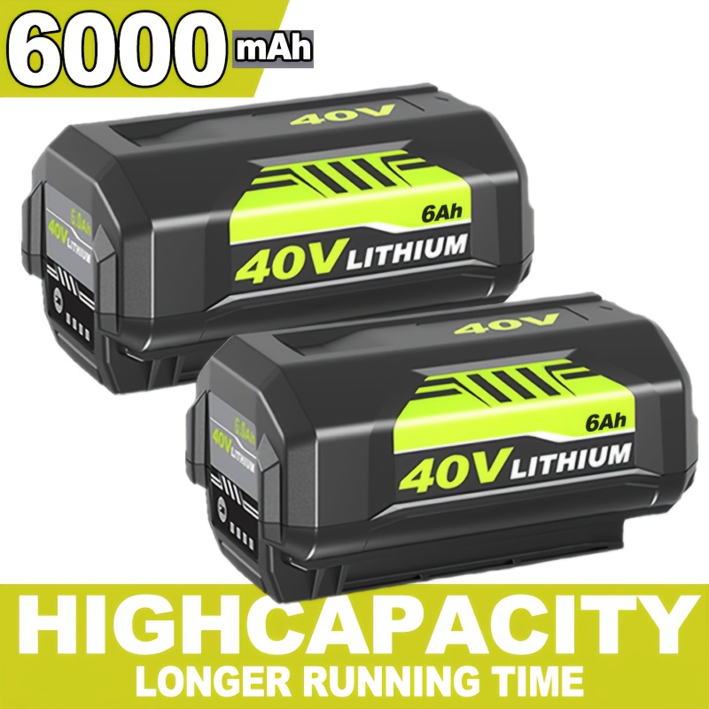 TEMU 2-pack 6.0ah Battery Replacement For Ryobi 40v Battery Compatible With For Ryobi 40 Volt Rbl1820g Op4026a Op4015 Op4040 Op40201 Op4050a Op40261