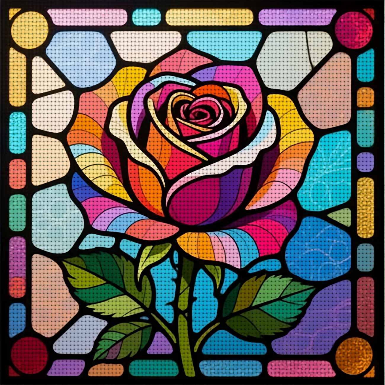TEMU A Cross- Kit Featuring A Printed Design Of 'colored Glass Rose', Beginners To Enjoy Crafting During Their . It Allows You To Experience From