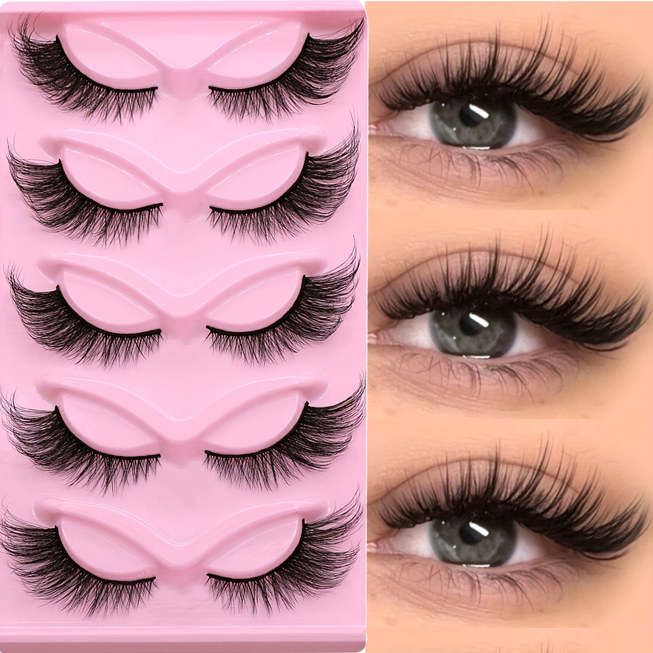 TEMU 3 Sets Containing 15 Pairs Of Cat-eye False Eyelashes, Featuring Long And Designs With Elongated Outer Corners And A Thick
