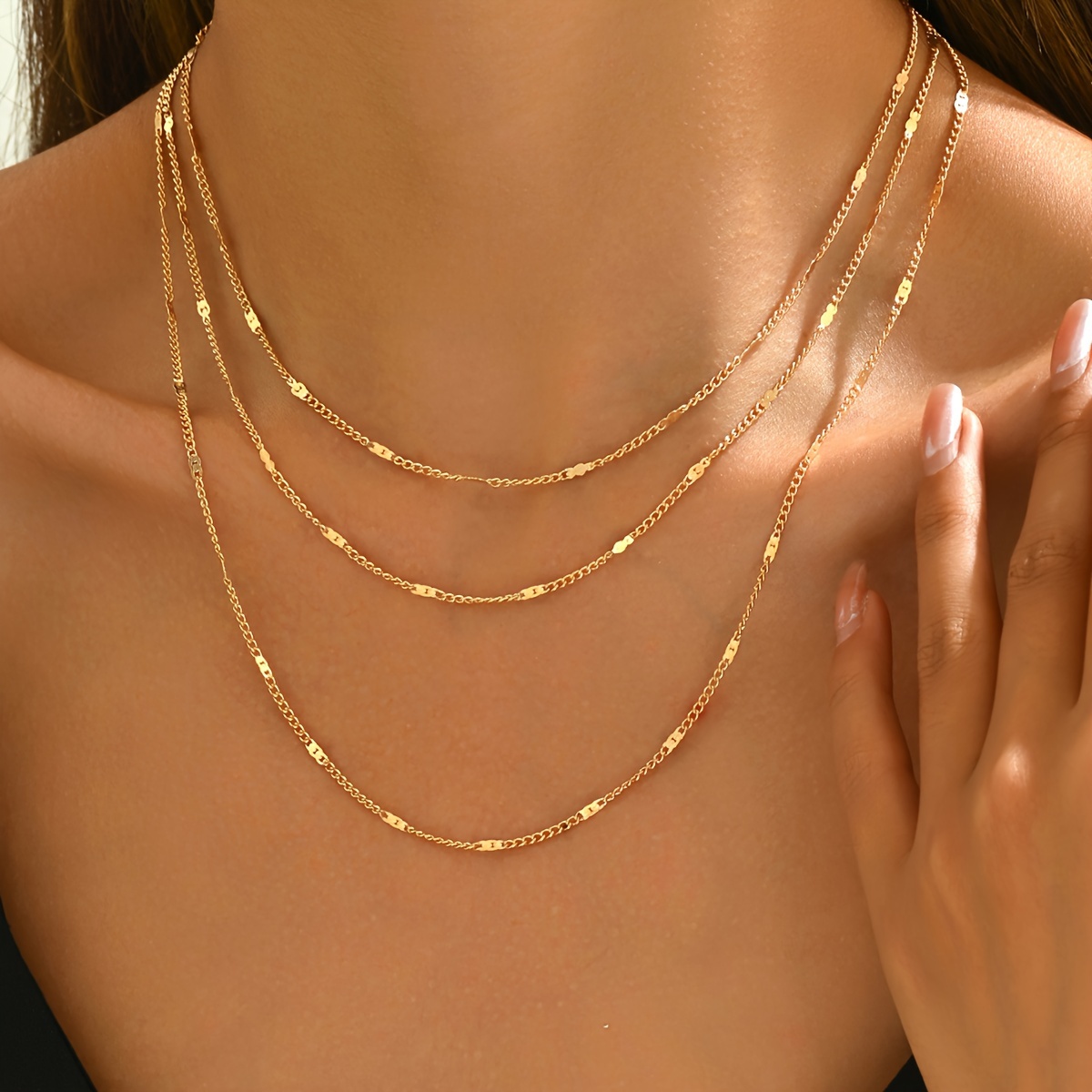 

Elegant Flat Chain Necklace For Women, Simple Alloy Jewelry For Daily And Party Wear
