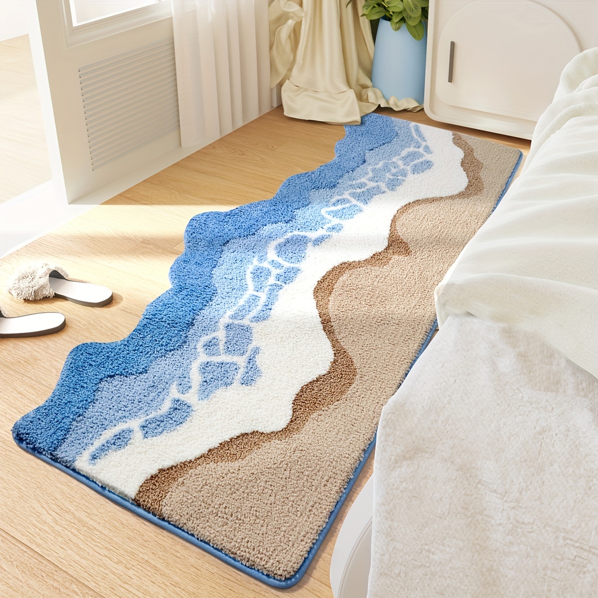 

1pc Dajiang Fluffy Sea Bath Mat, Absorbent Tpr Washable Oblong Knit Bath Rug For Bathroom, , Bathtub, - Decor Christmas