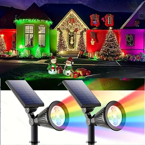 solar powered garden spotlight with rgb color projection suitable for outdoor landscape lighting courtyards and roadside lights ideal for halloween and christmas decorations lawn lights and american flag lights
