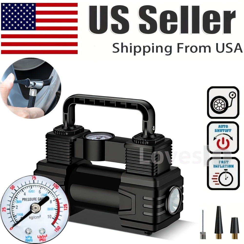 150 Psi Car Inflator Pump Portable Air Pump For Sedan, Multifunctional 12v With Pointer Gauge, Without Battery
