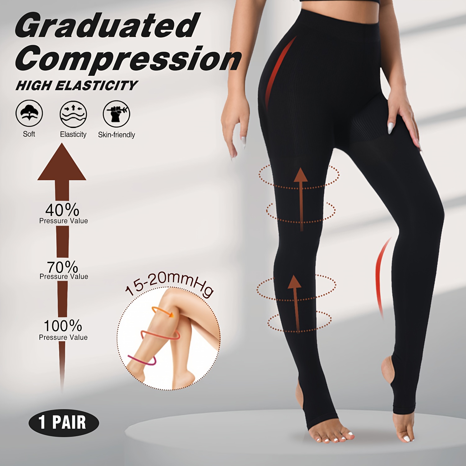 Image of 1 Pack Compression Pantyhose For Women, 15-20mmhg Graduated Compression Support Tights, Open Toe, Opaque Waist High Compression Stockings