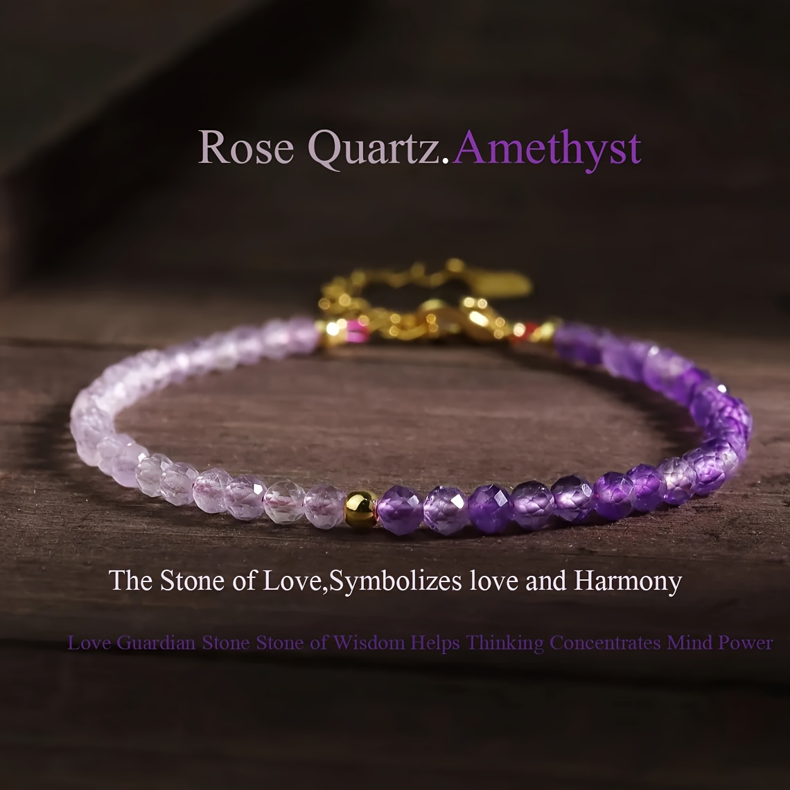 TEMU 1pc Bracelet Artisanal en Quartz Rose & Améthyste pour Femmes – Bijoux Romantiques en Quartz Rose & Violet