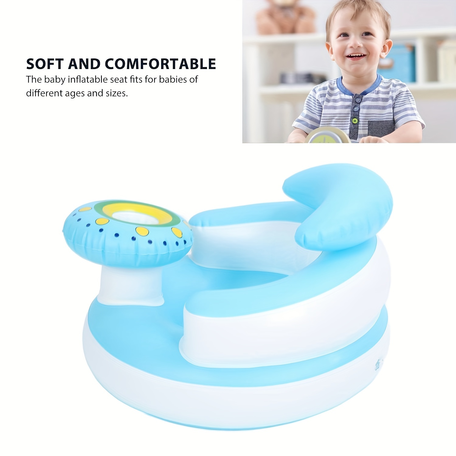 1pc   chaise gonflable pour bébé avec pompe à air intégrée, matériau pvc, siège de soutien confortable pour les tout-  de 3 mois et plus, chaise de sol dété pour sasseoir et jouer 6