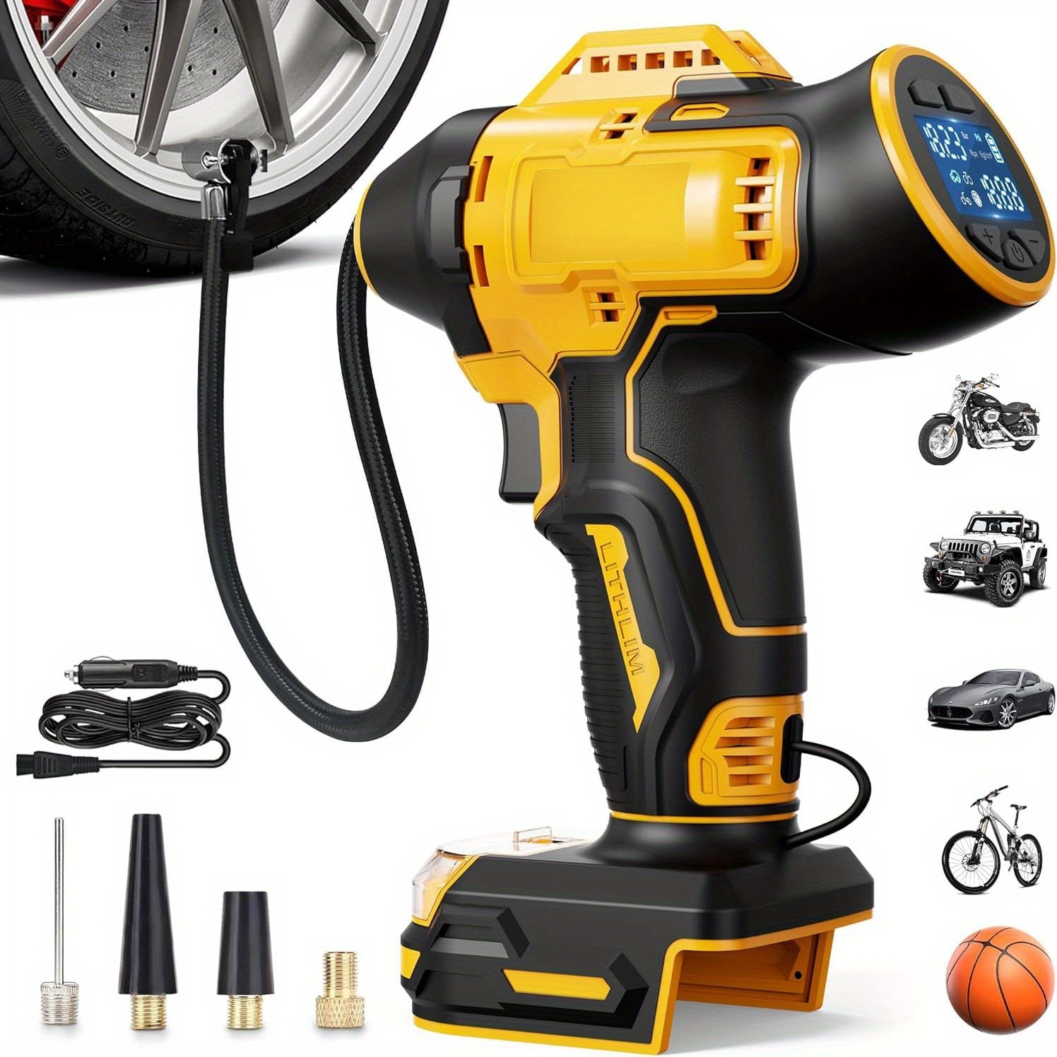 Image of Cordless Tire Inflator Air Compressor Compatible With 20v , 160psi Portable Handheld Air Pump With Digital Pressure Gauge For Motorcycles Cars Ball Auto (no Battery)
