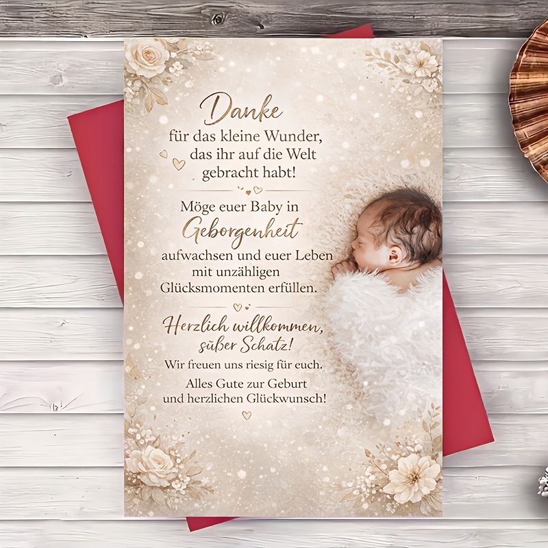 TEMU 1 Envelope And 1 Greeting Card New Arrival Congrats Greeting Card Elegant For New Parents Colleagues Baby Welcome Message Blank Inside For