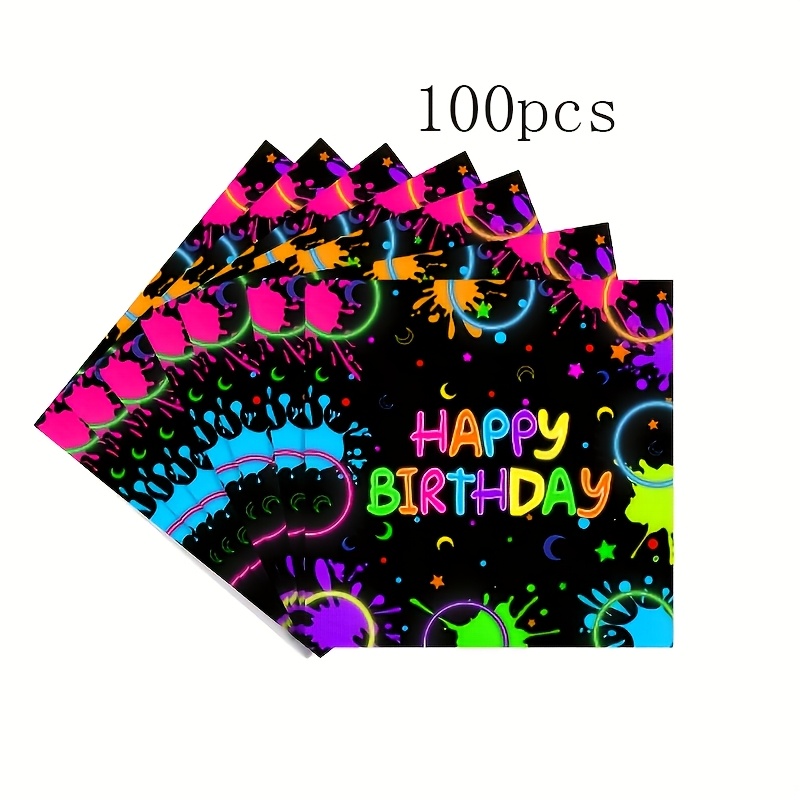 E-shop 20/40/100 Stück Neon Graffiti Party-Themen Servietten, Leuchtende Farben, Geeignet für 80er Vintage, Disco, Erwachsenen-Glow-Partys, Ideal für