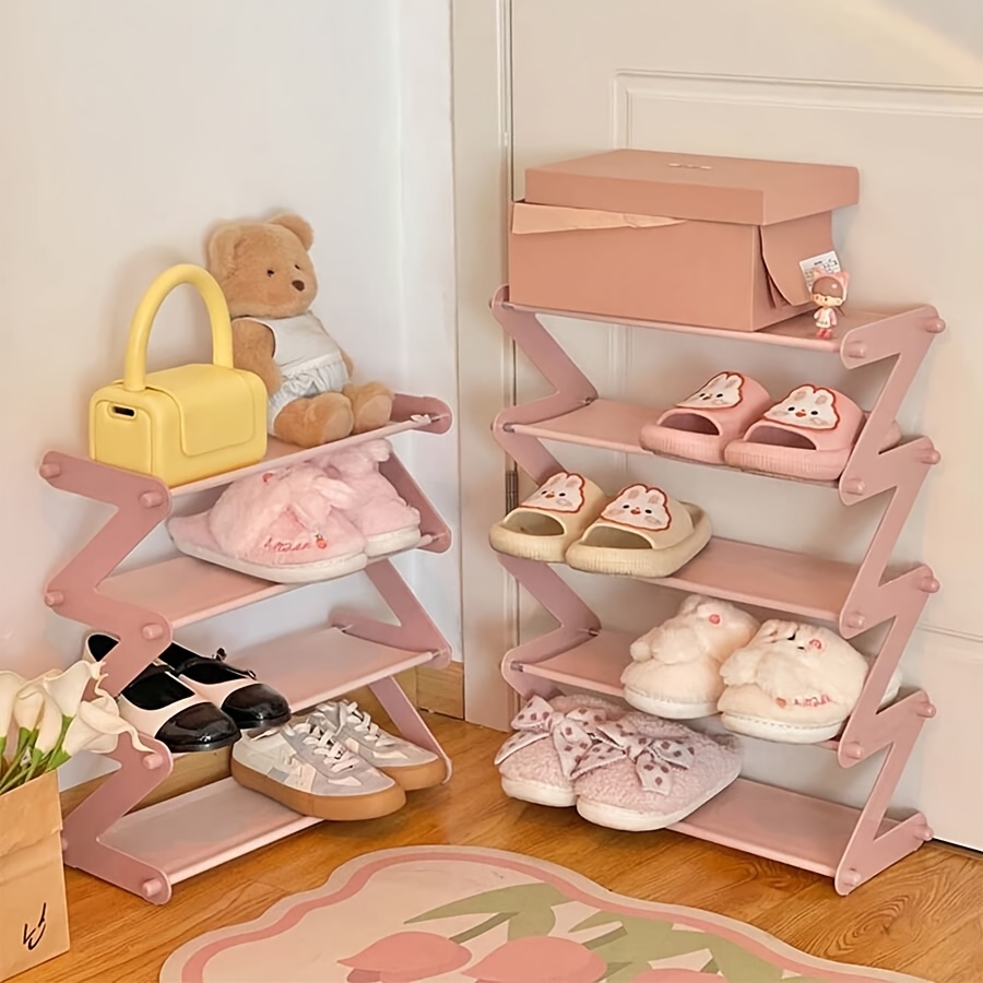 1pc four tier z shaped shoe rack durable plastic freestanding storage box curved design multi functional storage shelf easy assembly freestanding shoe rack no tools required   suitable for living room or dorm