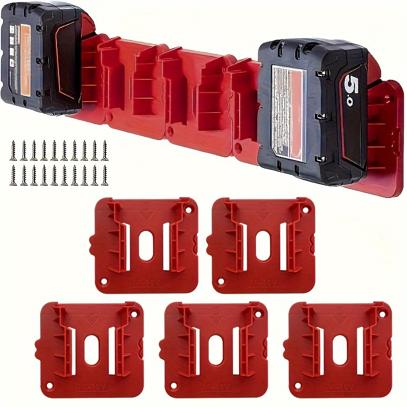 

5pcs Milwaukee M18 18v Battery Storage - Durable Wall Mount Holders For Work , Shelves, And Toolboxes