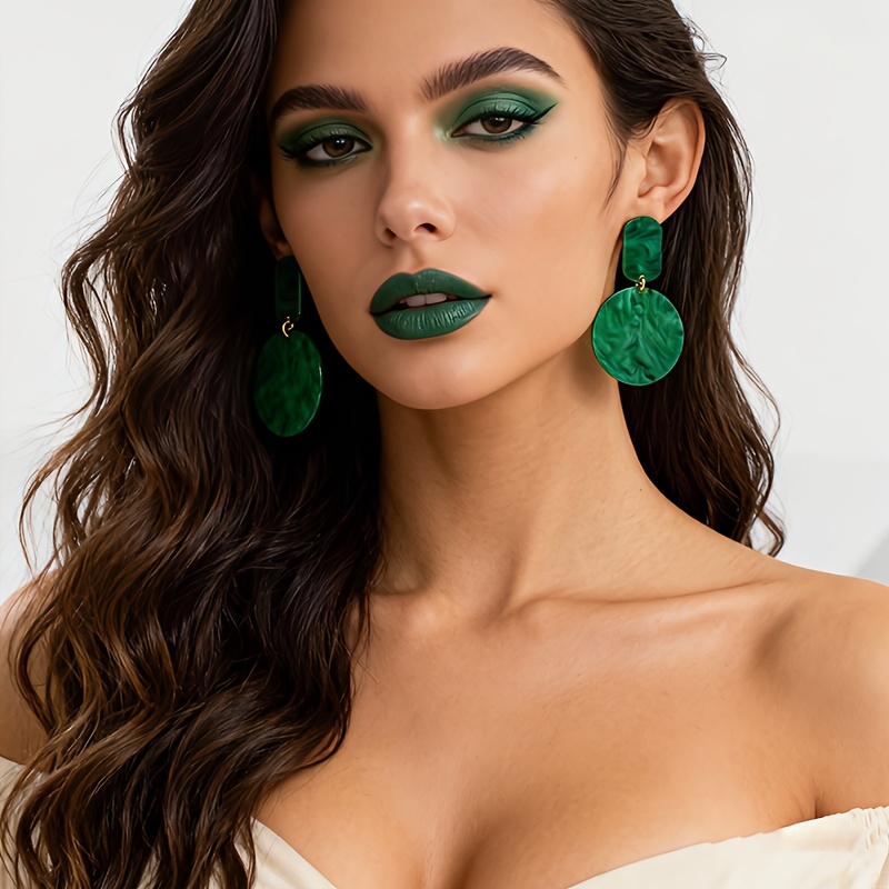 Modern Geometric Deep Green & Light Green Resin Earrings
