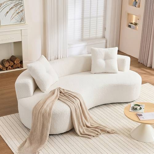 curved chenille loveseat sofa modern cloud boucle floor couch with throw pillows high foam spring support ergonomic deep seat sofa for living room apartment office camel
