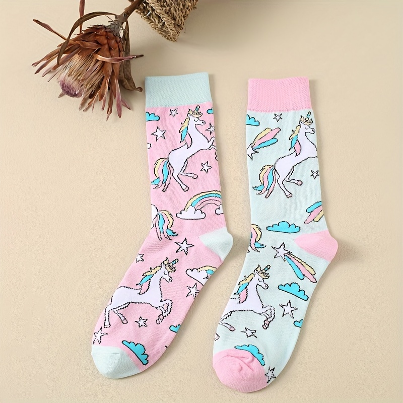 

Cartoon Unicorn & Star Socks, Novelty & Breathable Mid Tube Socks, Women's Stockings & Hosiery