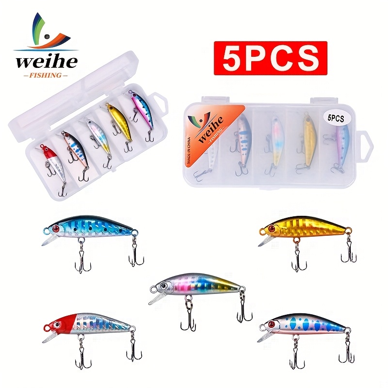 

[5pcs Mini Minnow Fishing Lures Set] Weihe 5pcs Mini Minnow Fishing Lures Set, 4.5cm 2.5g Water Walking Surface Baits With Treble Hooks, Abs Material, Valentine's, Father's & Dragon Boat Festivals