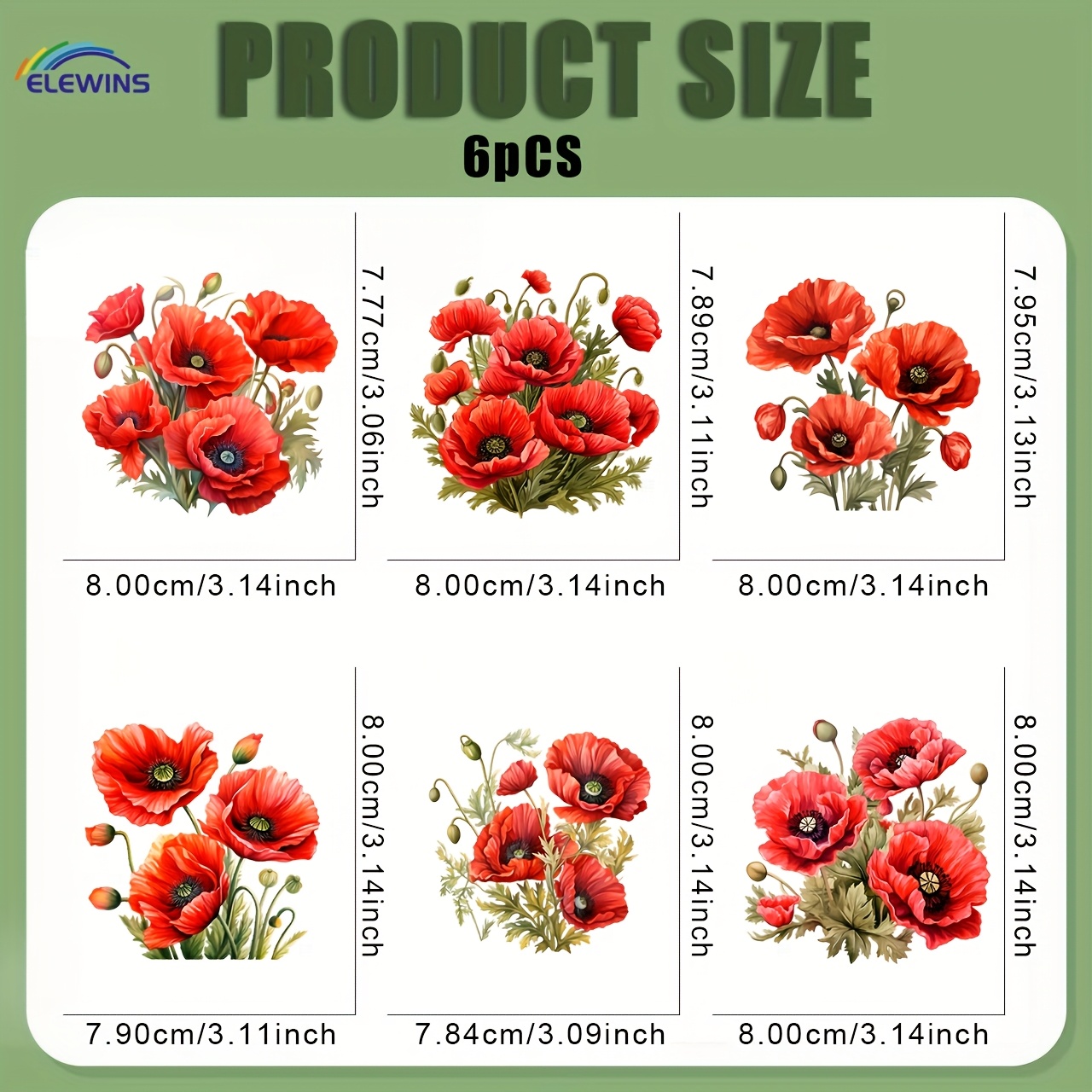 TEMU 6 pezzi/set Fiori primaverili termoadesivi DTF, adesivi trasferibili a caldo lavabili, design pronti per pressa, decalcomanie per abbigliamento,