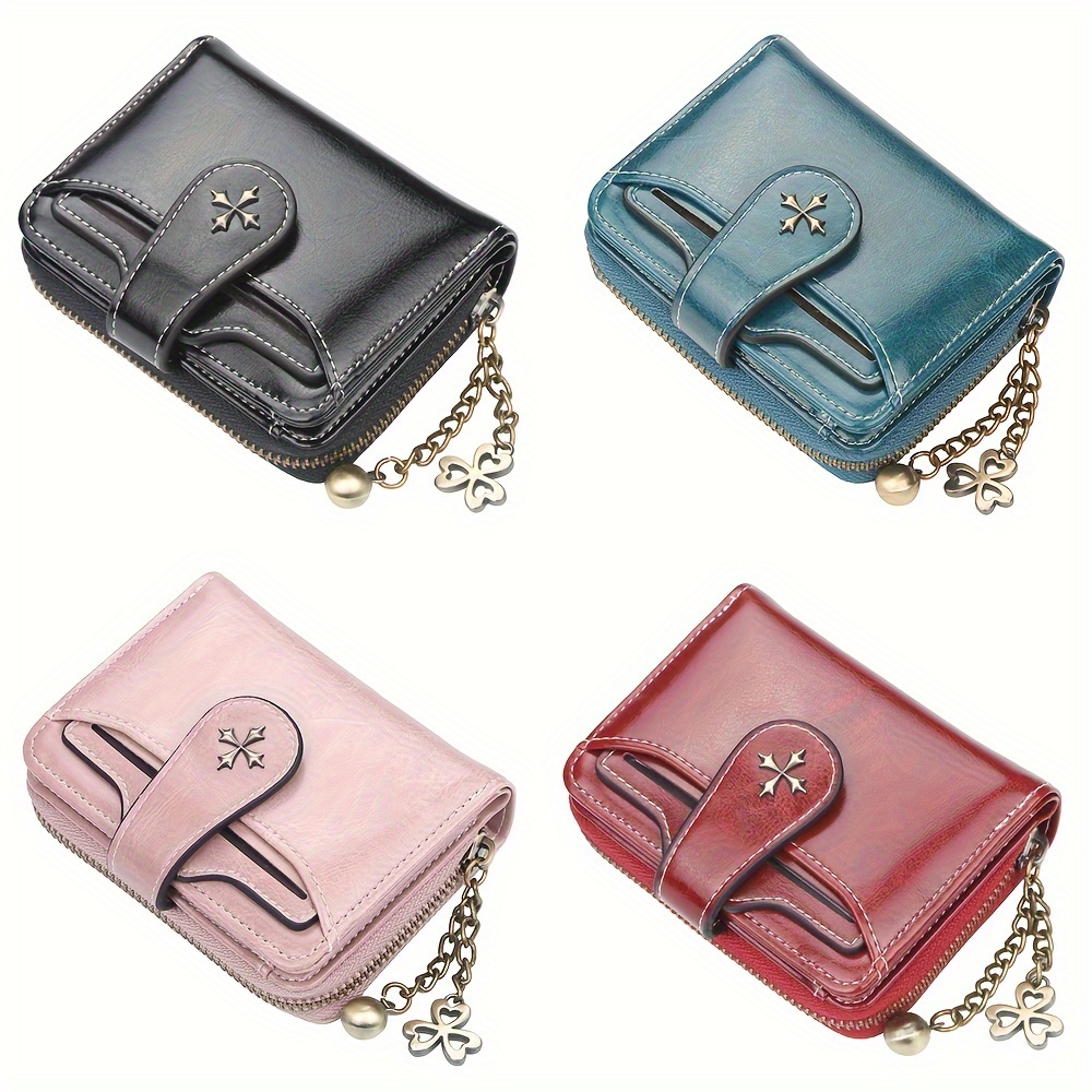 

Women Mini Wallet With Secure Hasp, Multiple Card Slots And Zipper Coin Pocket With Metal Chain With Detachable Card Holder