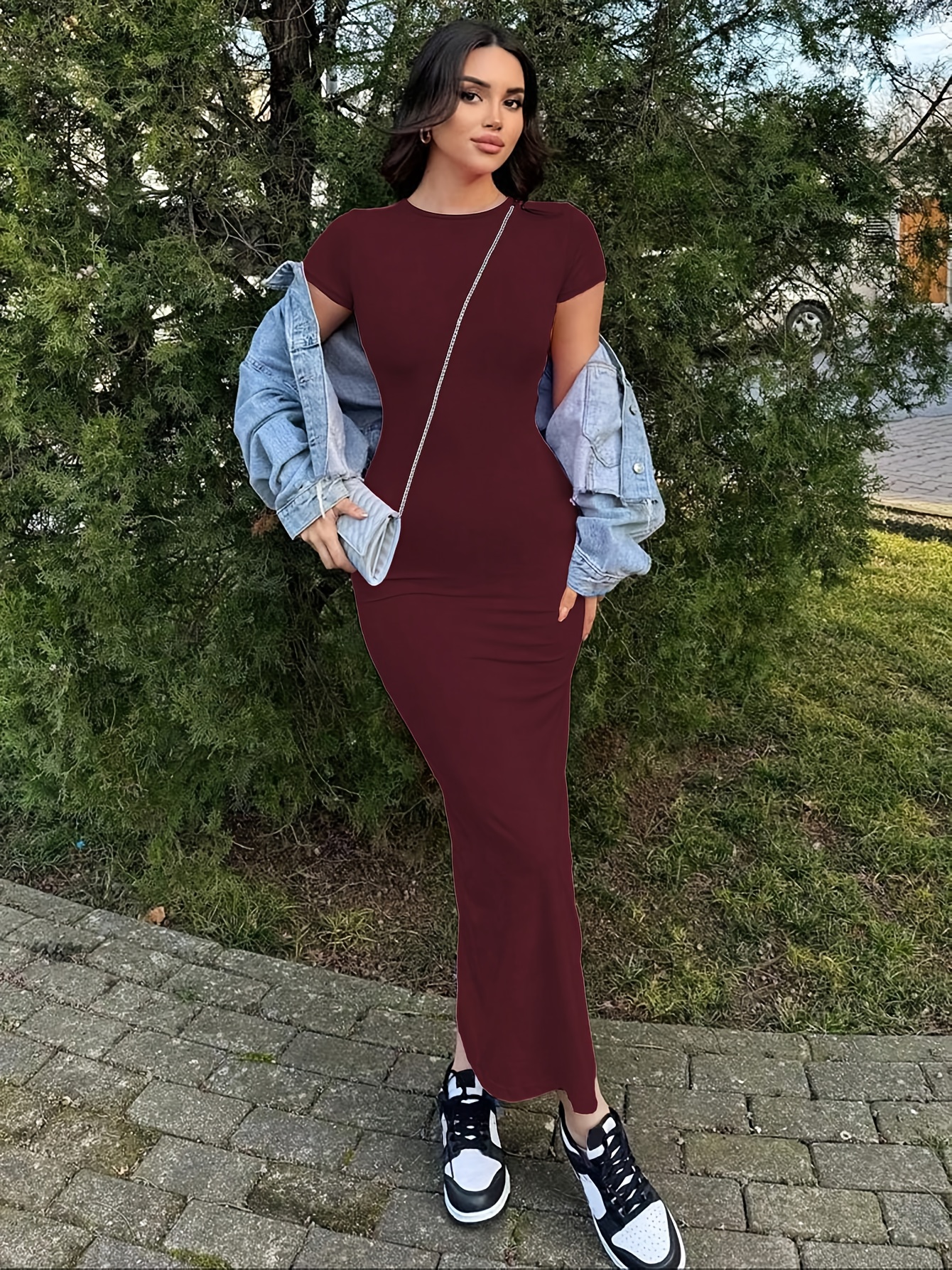 casual long dress pencil skirt Elegant High Waist Bodycon Pencil Skirt with Side Slit Mid Length Work Dress  Womens Dresses 2026 Casual Crewneck Maxi Dress Stretch Tank Flowy Dresses