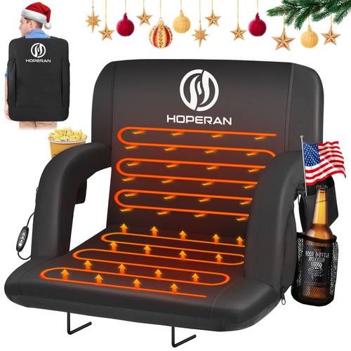 portable heated stadium seat with back support extra cushion usb powered 3 heat levels 5 pockets ideal for outdoor games camping