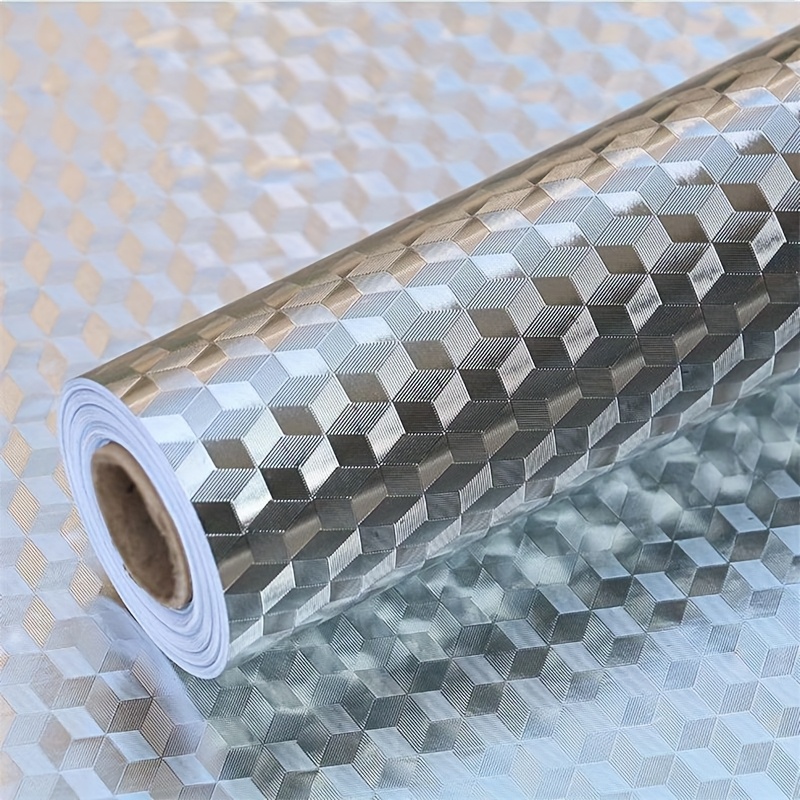 Image of 1 Roll 0.12mm Thick Silvery Anti-oil Pvc Wallpaper - Self-adhesive Waterproof Heat-resistant Ceramic Tile Sticker For Bathroom, Kitchen Background Wall