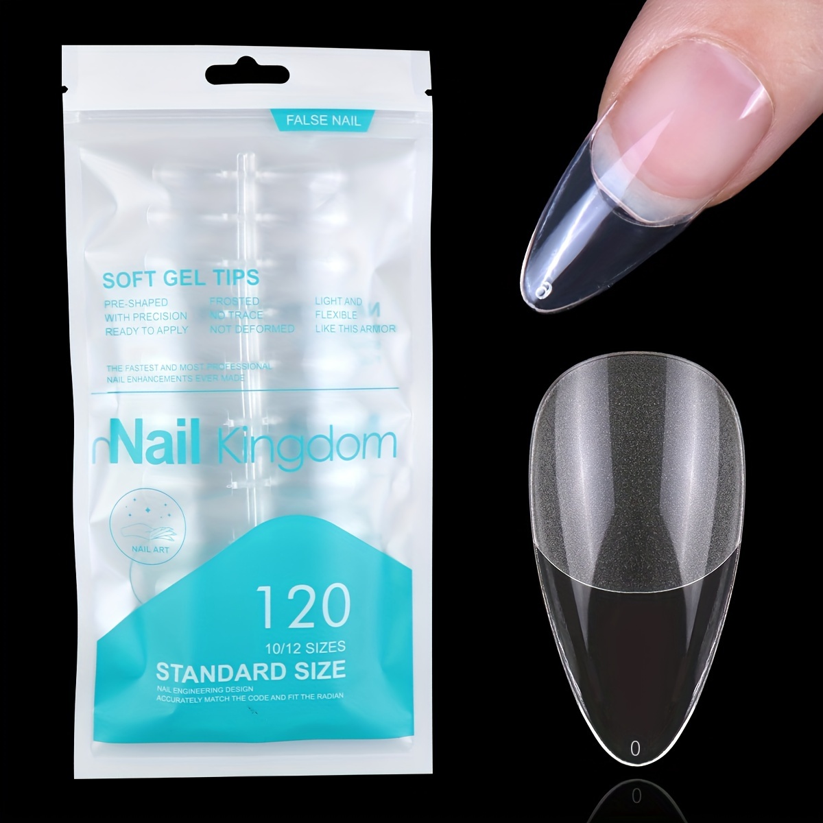 TEMU Faux ongles en gel souple à couverture complète, transparents, en ABS, cercueil, avec boîte