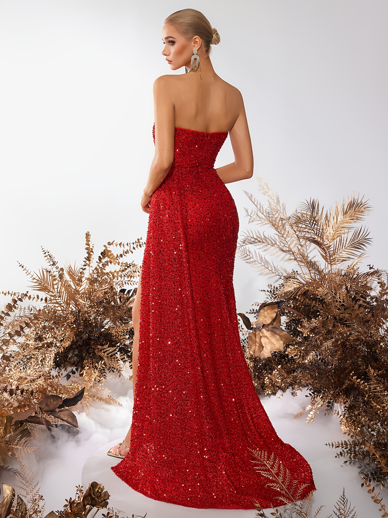 strapless open back dress Red Strapless Sweetheart Satin Gown – Rosies Closet