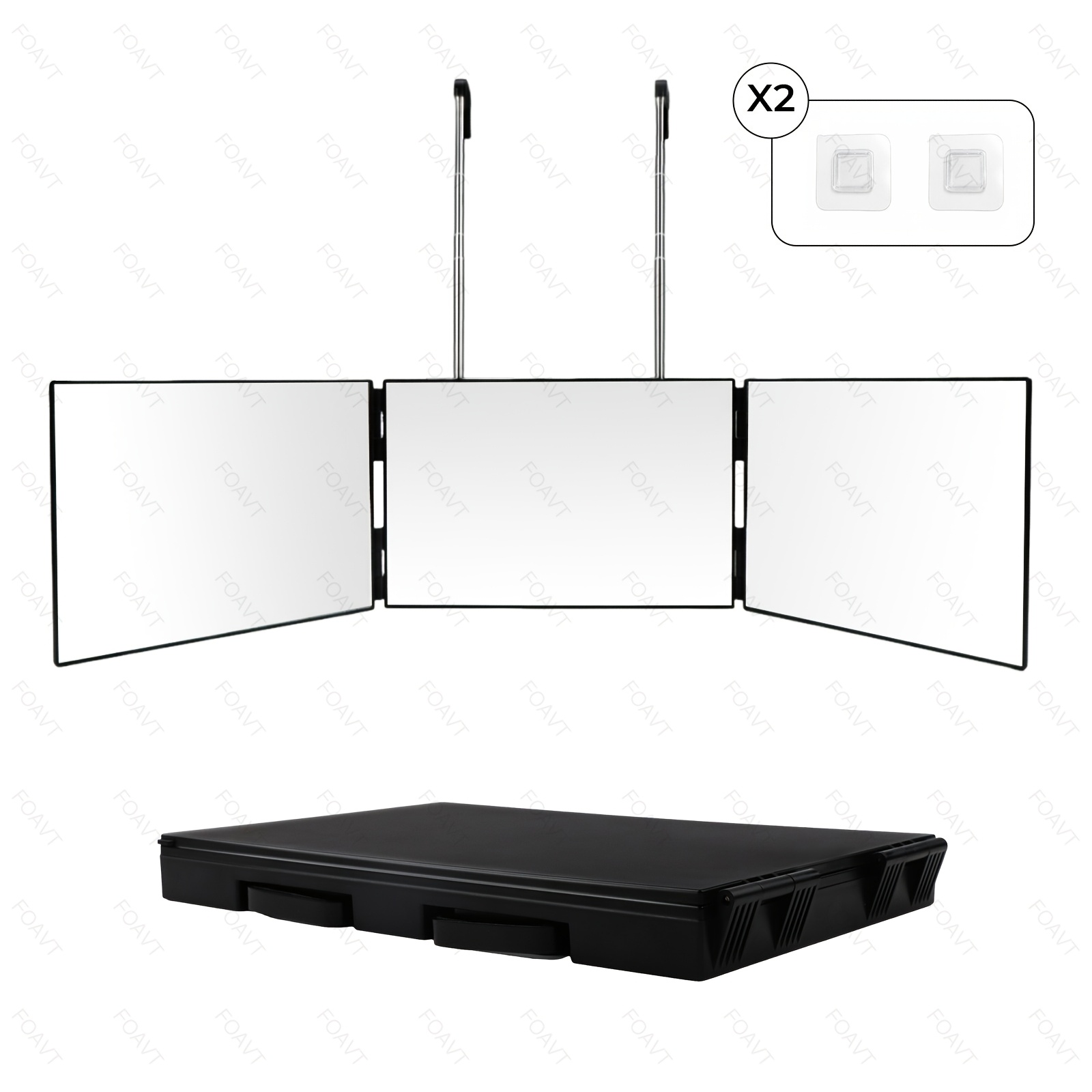 TEMU Professional 3-in-1 Triple-panel Mirror With Adjustable Height And Hook Folding Design With 360° Rotation Hd Glass For Hair Makeup And Holiday