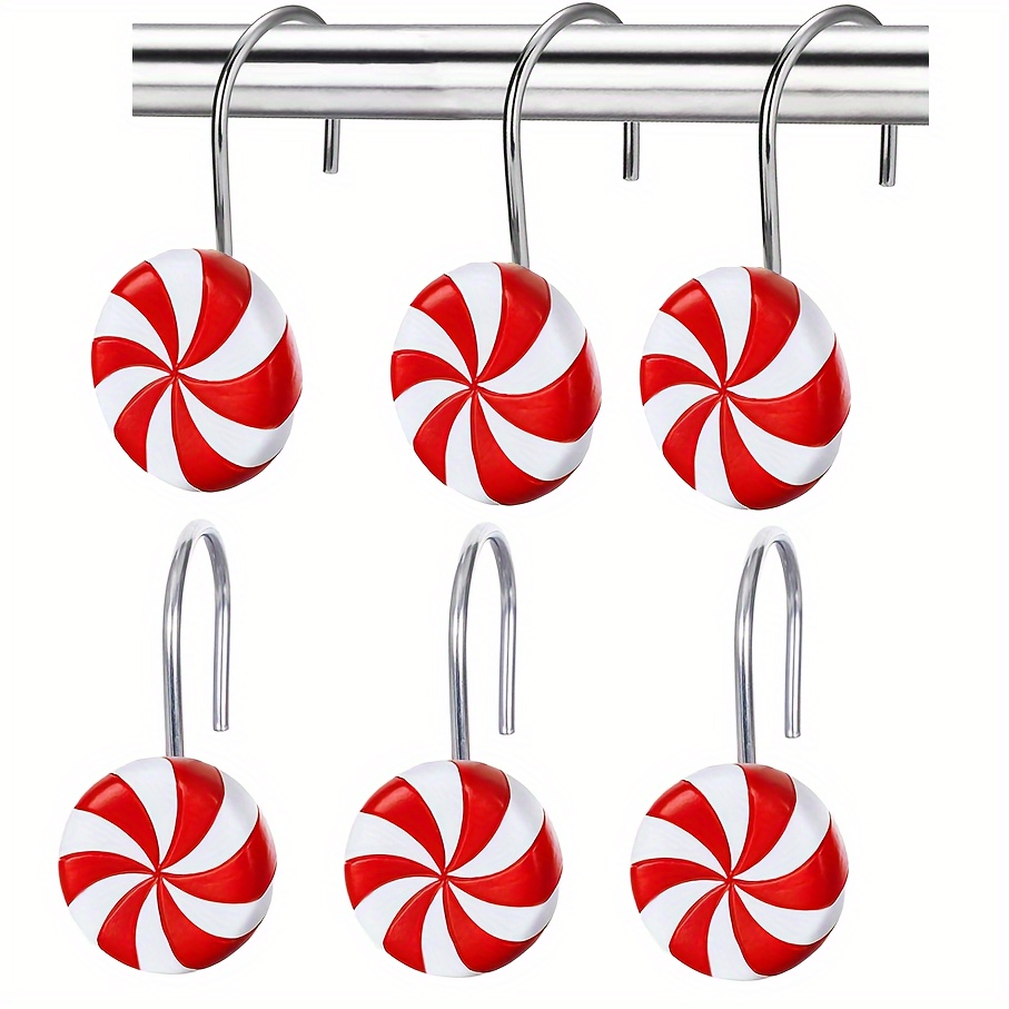 

Christmas Holiday 12pcs Decorative Bathroom Accessory Set - Candy Cane Design Hooks For Hanging Bath Accessories And Window Curtains