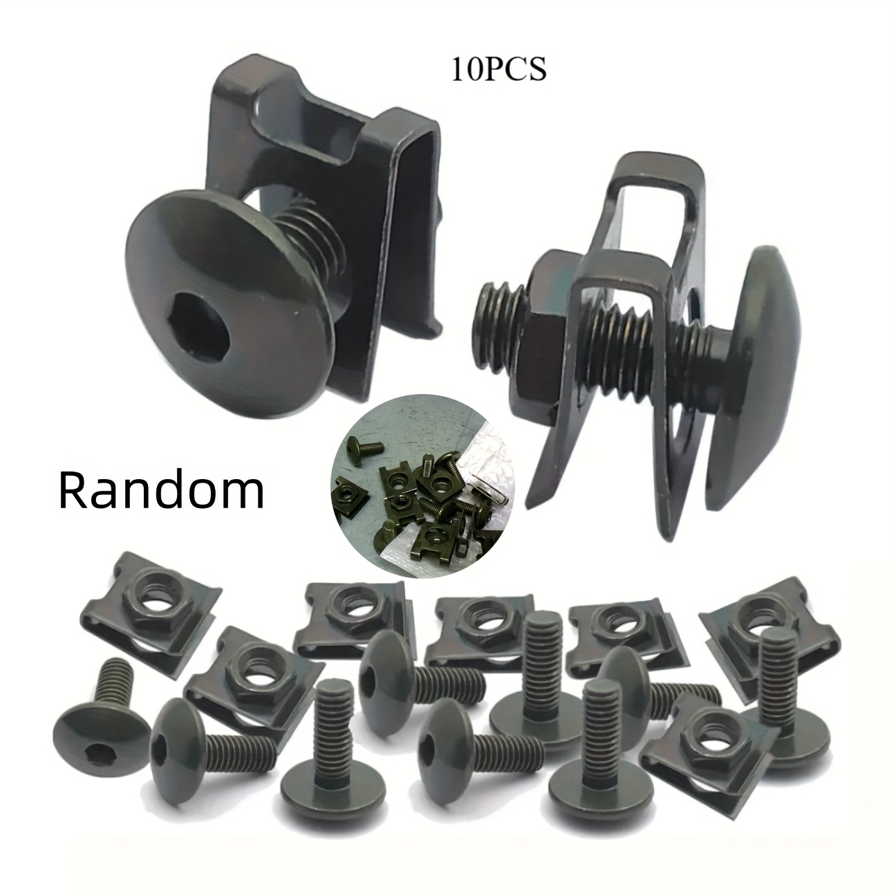 TEMU Motorcycle Scooter Atv Moped Plastic Cover Screw And U Type Clips With Nut M6 6mm M6x16