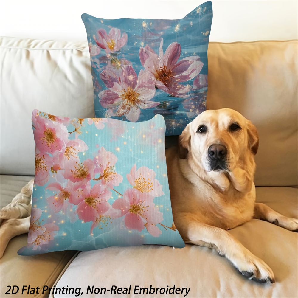 4pcs peach   floral throw pillow covers - contemporary  , non-real embroidery, machine washable, zippered, double-sided print for living room, bed, office, car, sofa decor - no inserts, polyester 100., bedroom decor | contemporary style | zippered pillowcase, decorative pillows Product details 2