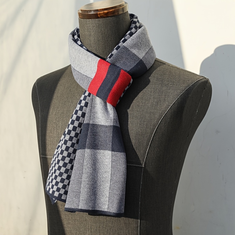 Fashion Mature College Style Collocation Small Plaid Design Knitting Process of Men's Scarf a Pack of Men's Knitted Warm Scarf 2025 New Autumn and Winter to Give the Best Gift of Black and Grey Red Color Matching 180cm Wide 30cm Weight 280g